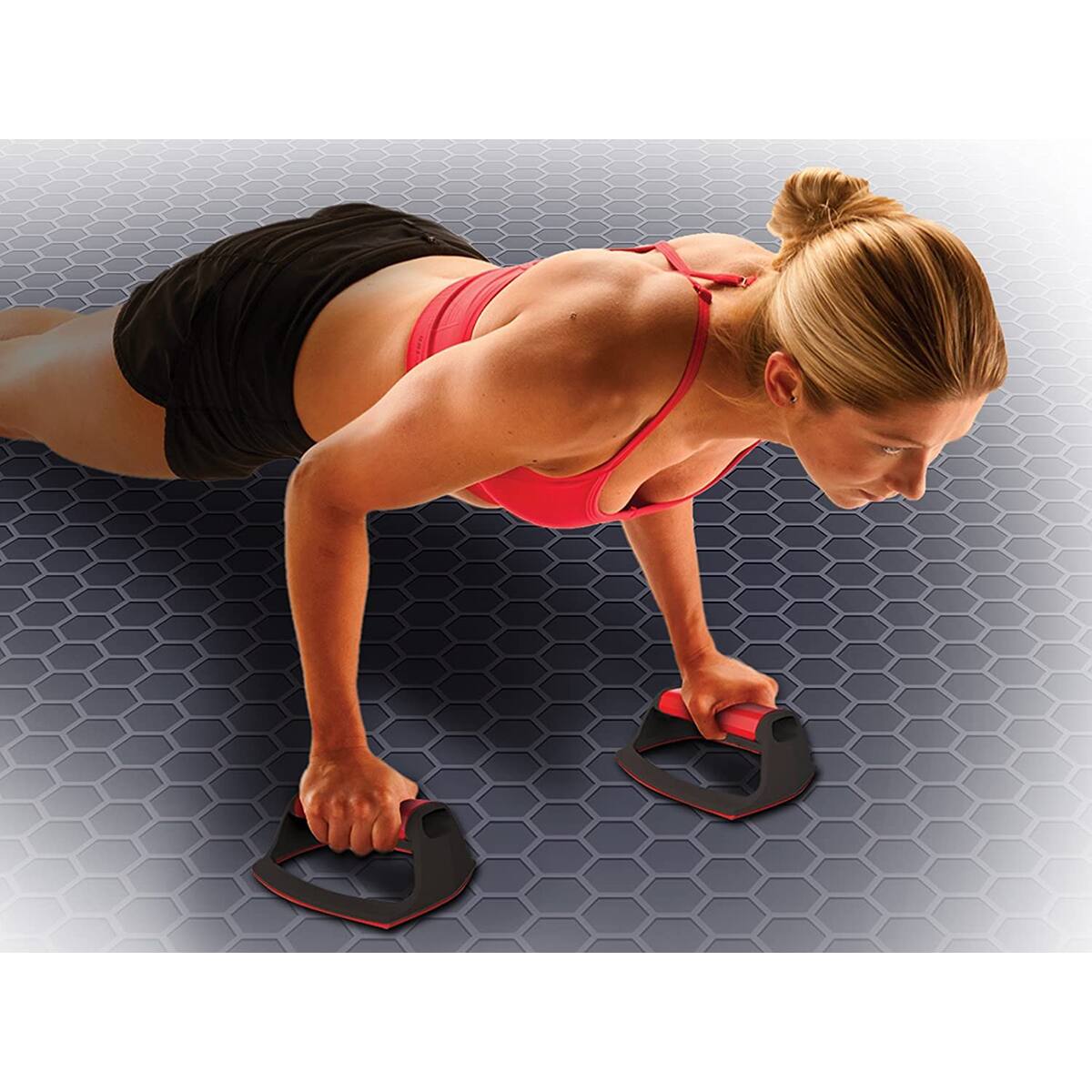 Alt View 2. Perfect Fitness - Easy Storage 360 Pushup Stands - Black/Red.
