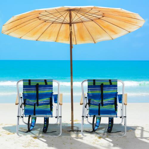 Alt View 10. Winado - 1PC 31in Portable Folding Beach Chairs with Headrest Adjustable 4-Position Backpack Foldable, Pillow for Outdoor Beach - Blue & Green Stripes.