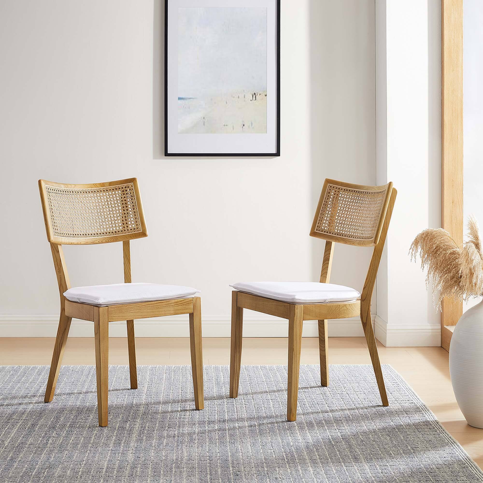 Alt View 5. Modway - Caledonia Fabric Upholstered Wood Dining Chair Set of 2 by Modway - White.