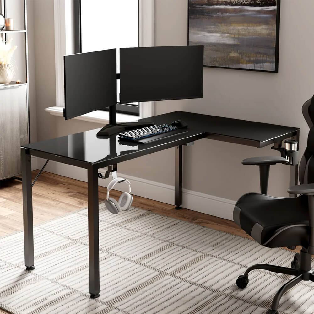 Alt View 3. Eureka Ergonomic - L-Shaped Glass RGB Gaming Desk - Black.