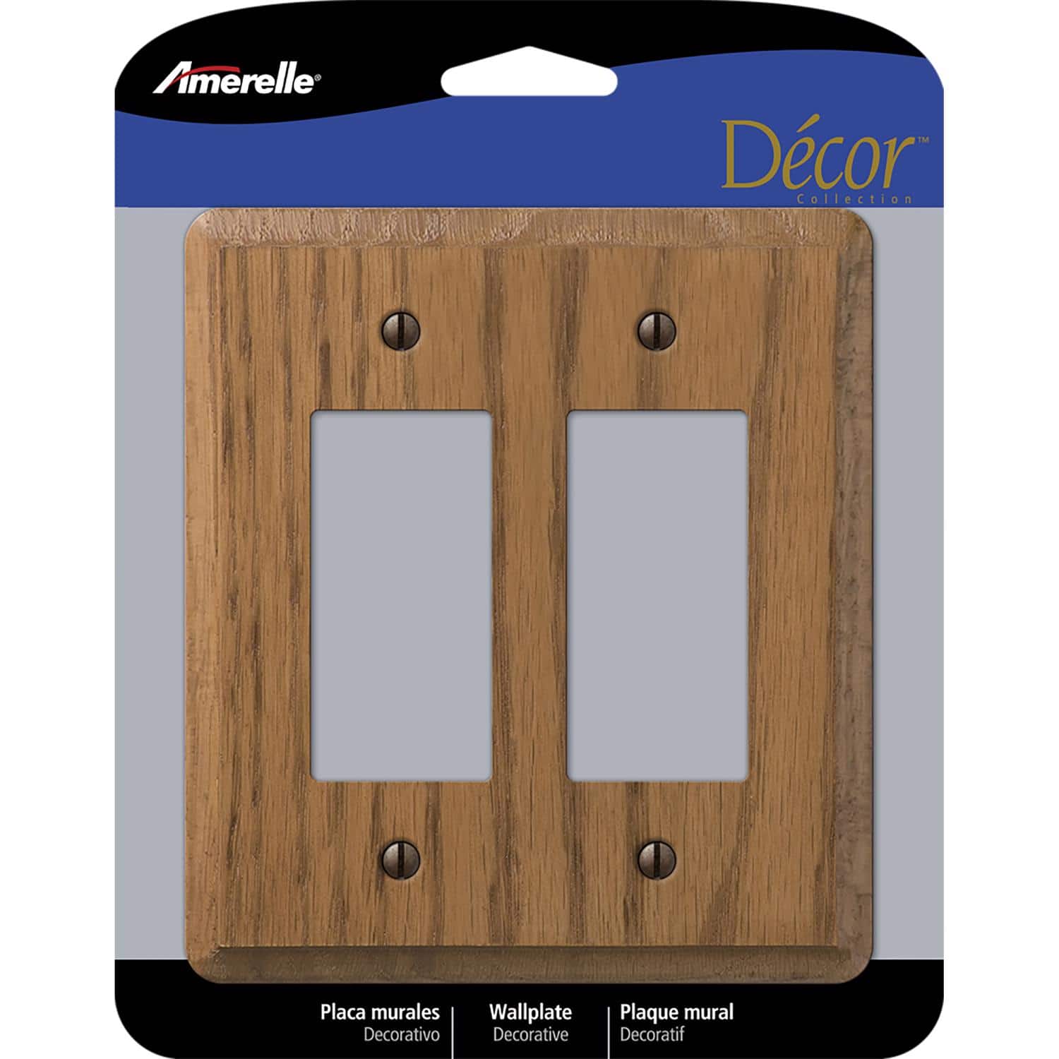 AMERELLE - Contemporary Medium 2 gang Oak Wood Decorator Wall Plate 1 pk - Brown