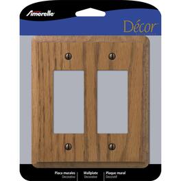 AMERELLE - Contemporary Medium 2 gang Oak Wood Decorator Wall Plate 1 pk - Brown