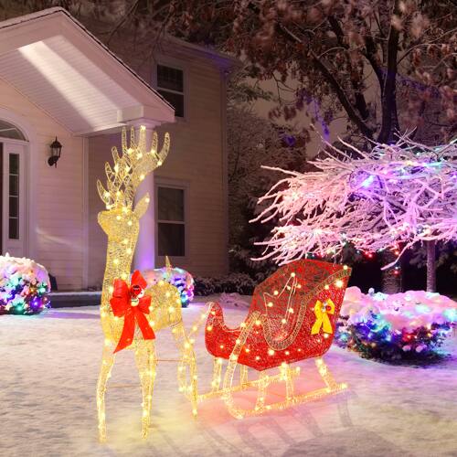 Alt View 10. Winado - Christmas 4FT Reindeer & Sleigh Set with LED Lights for Christmas Indoor Outdoor Garden Holiday Party Decorations - Golden.