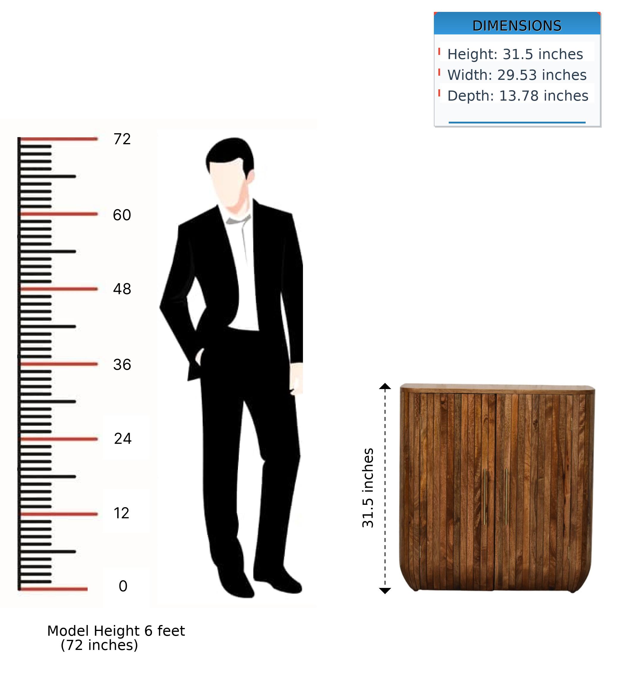 DIMENSIONS  
Height: 31.5 inches  
Width: 29.53 inches  
Depth: 13.78 inches  

Model Height 6 feet (72 inches)
