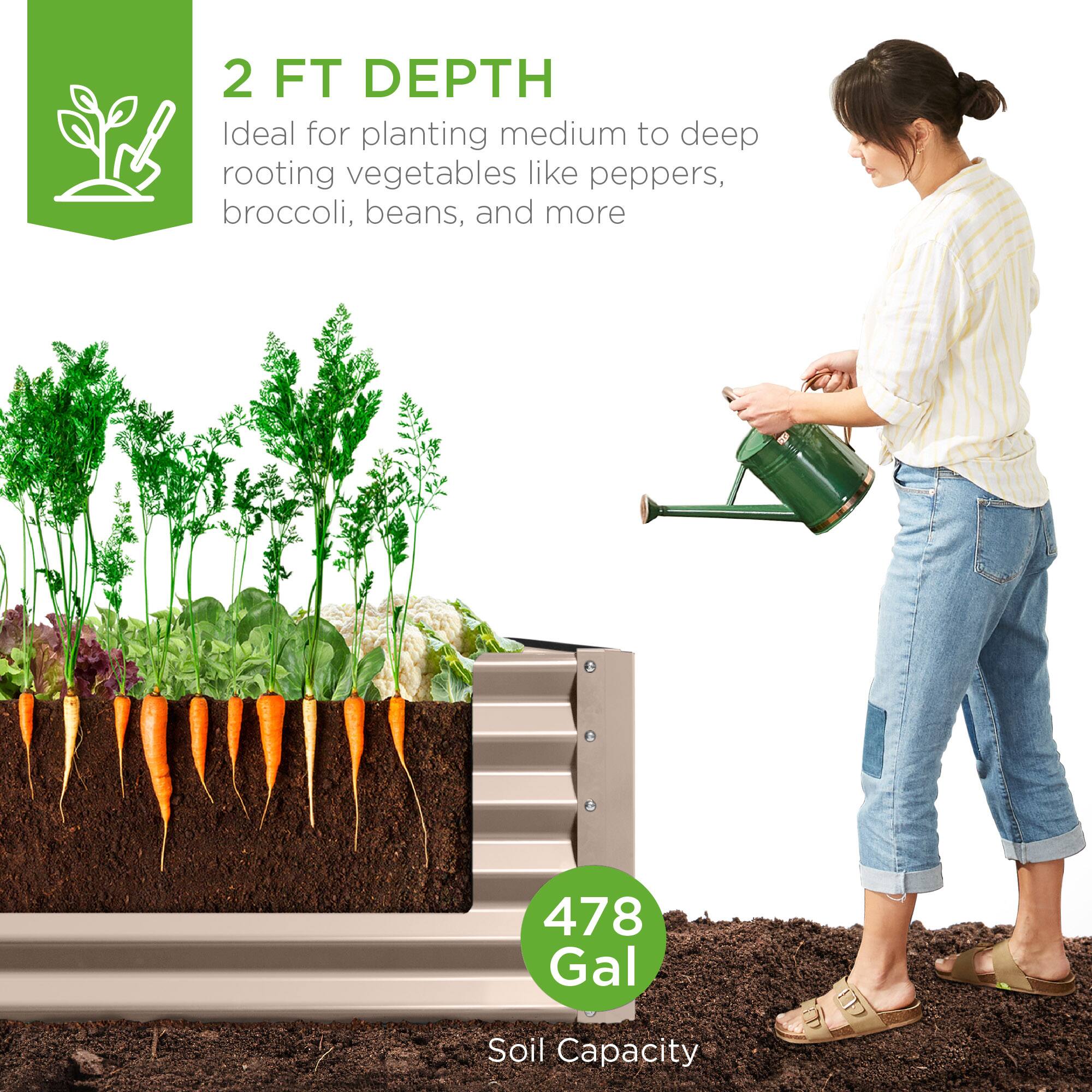 2 FT DEPTH  
Ideal for planting medium to deep rooting vegetables like peppers, broccoli, beans, and more  

478 Gal Soil Capacity