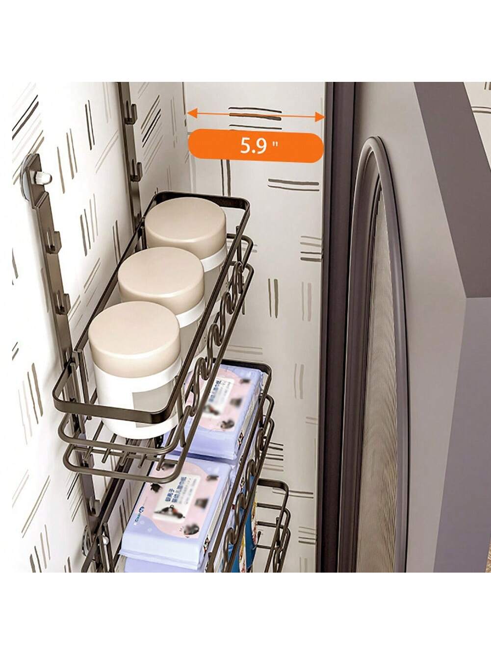 Alt View 5. GARVEE - Over The Door Pantry Organizer, 4-Tier Heavy-Duty Metal Hanging Kitchen Spice Rack, Narrow Pantry Door Organizers - Black.