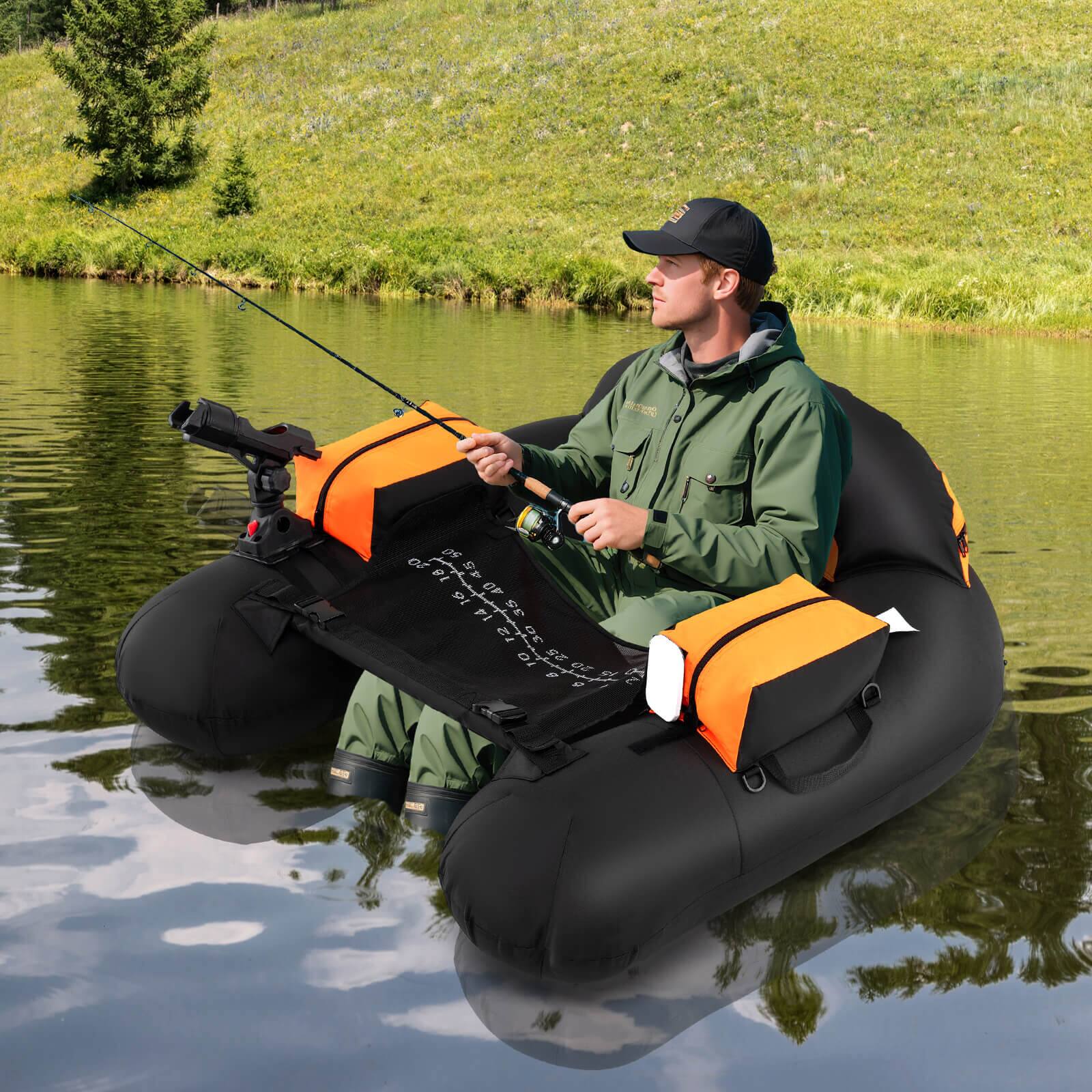 Alt View 3. Costway - Costway Inflatable Float Tube with Adjustable Fishing Rod Holder Fish Hook Stator Flippers - Black+Orange.