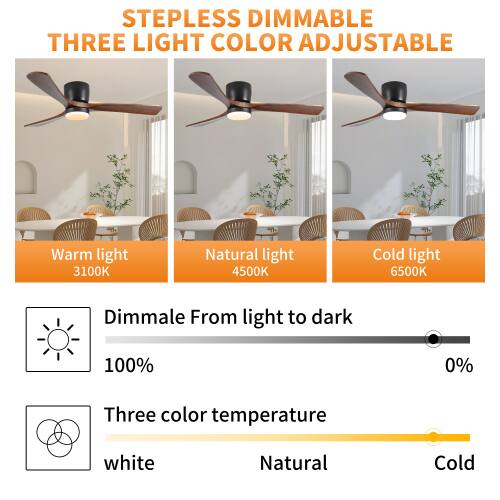Stepless Dimmable Three Light Color Adjustable

Warm light 3100K  
Natural light 4500K  
Cold light 6500K  

Dimmable From light to dark  
100% to 0%  

Three color temperature  
White  
Natural  
Cold