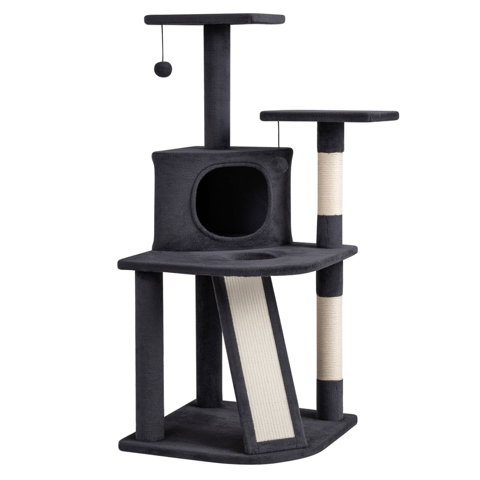 Alt View 9. Gymax - Gymax Cat Tree Multi-Level Cat Tower w/ Top Perches & Cozy Condo Climbing Ladder Light Gray.