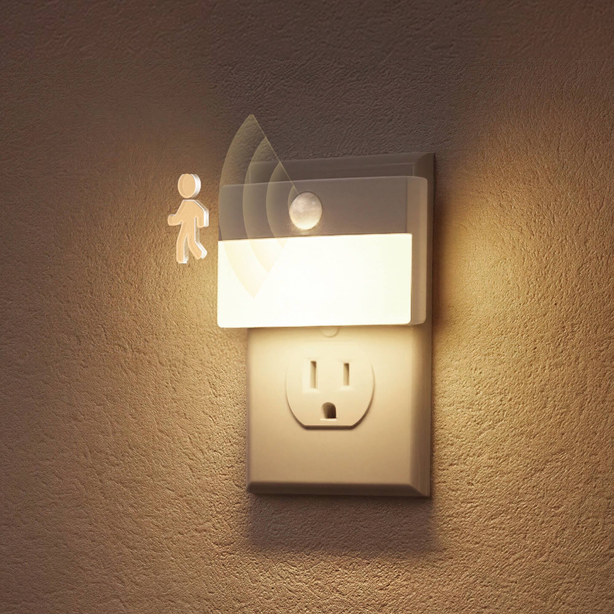 Angle. Jandcase - JANDCASE 0.45W Plug-in Motion Sensor Night Light, 3000K Warm Glow, Square Design, Non-, ON/OFF/AUTO Modes - White.