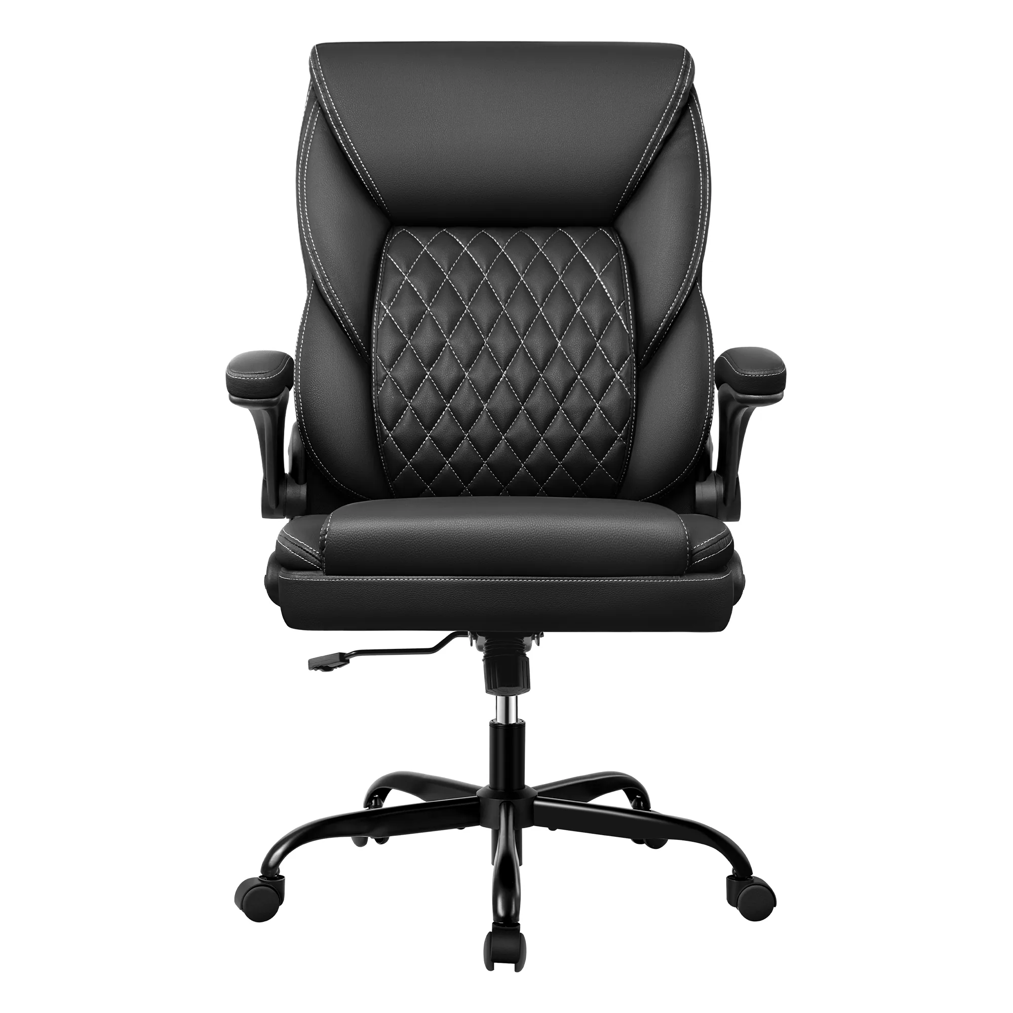 Angle. Brick Attic - Ergonomic Leather Office Chair with Adjustable Flip-Up Arms,Lumbar Support,Swivel & Rocking, Home Desk Chair - Black.
