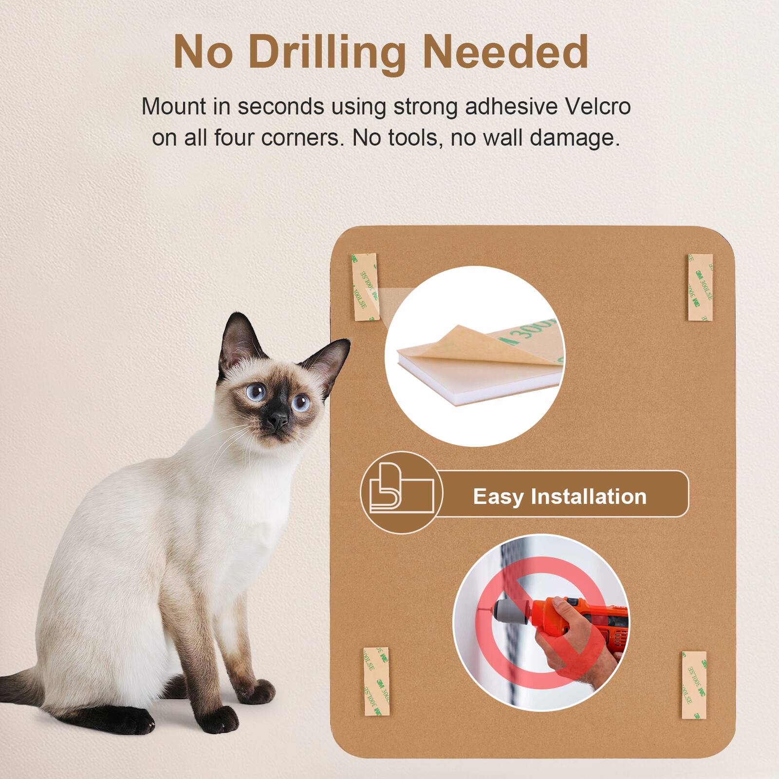 No Drilling Needed  
Mount in seconds using strong adhesive Velcro on all four corners. No tools, no wall damage.  

Easy Installation