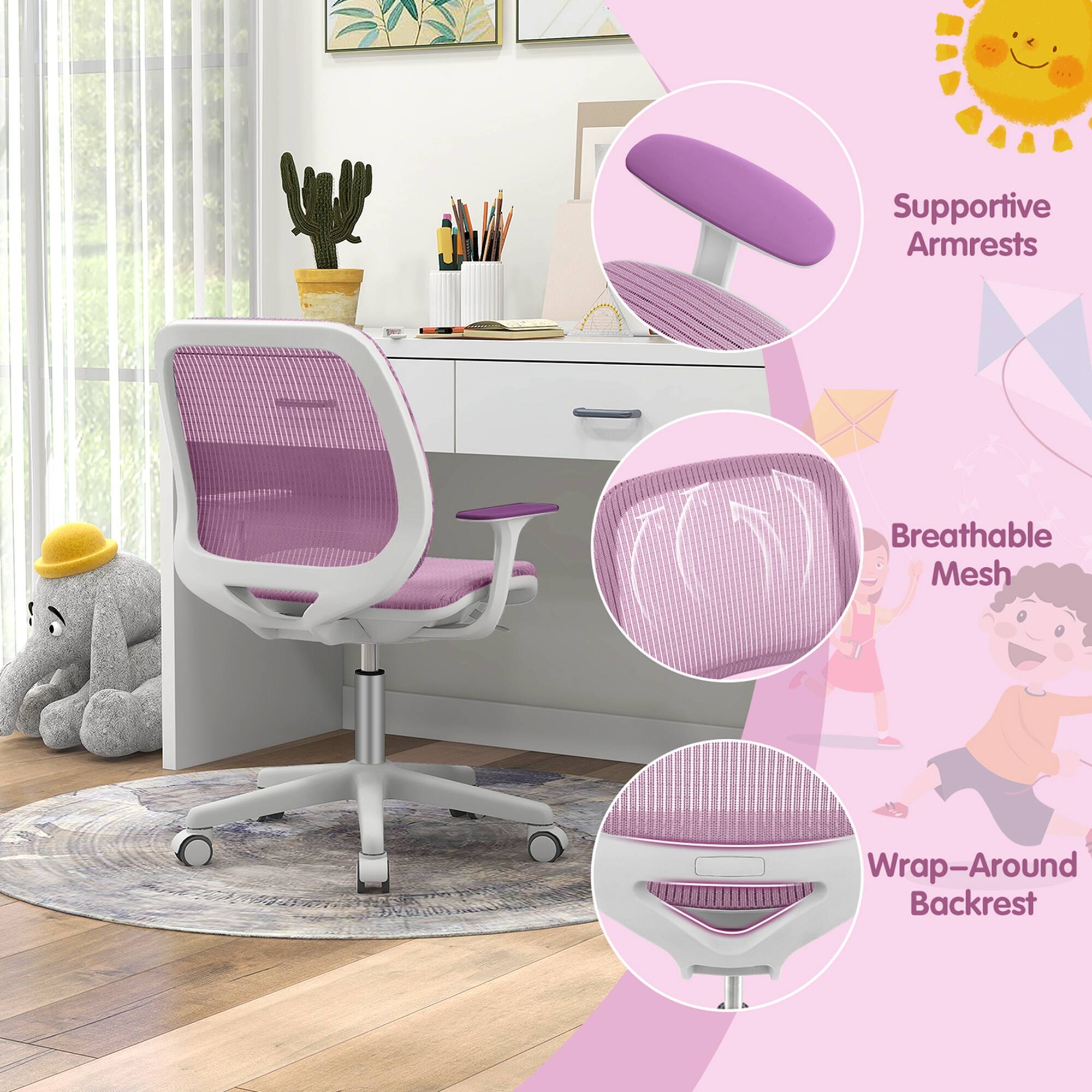 Supportive Armrests, Breathable Mesh, Wrap-Around Backrest