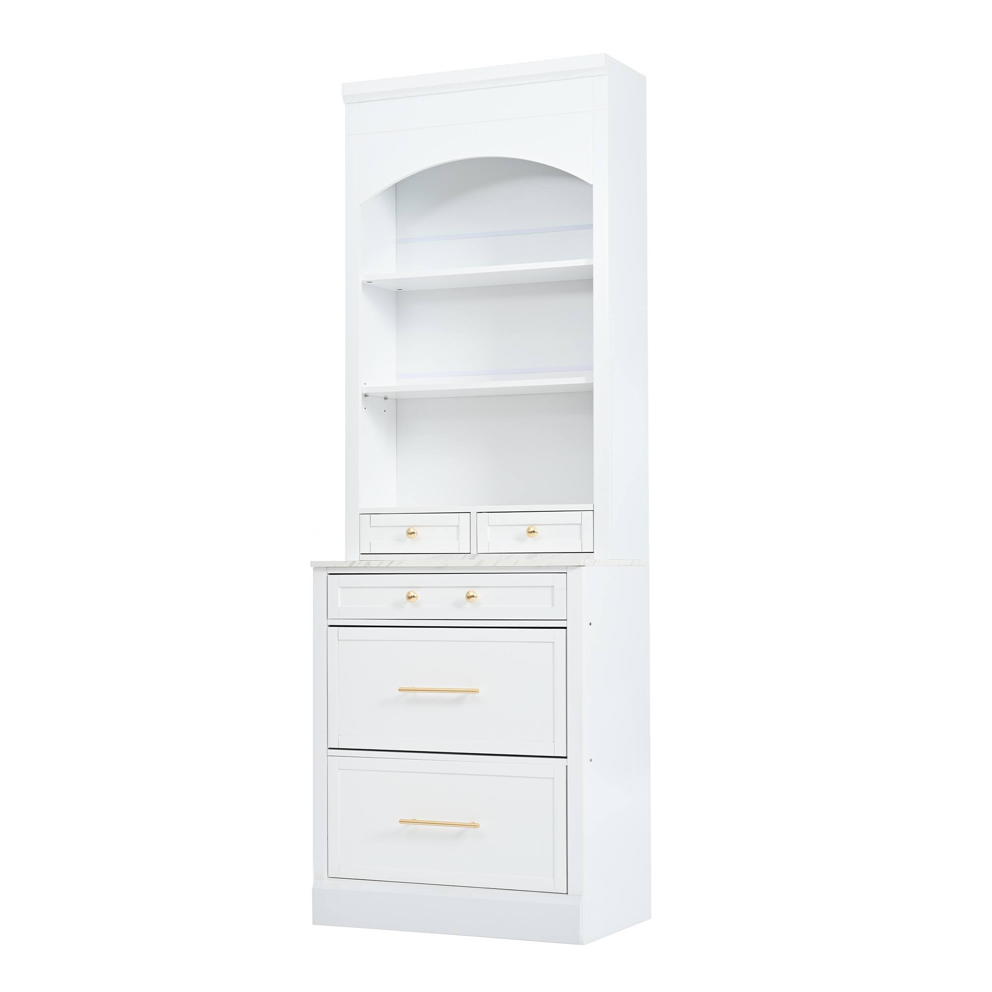 Front. Spaco - Spaco Set of 2 Tall Kitchen Pantry, Freestanding Buffet Sideboard with 5 Drawers, Faux Marble Top and Adjustable Shelf - White.