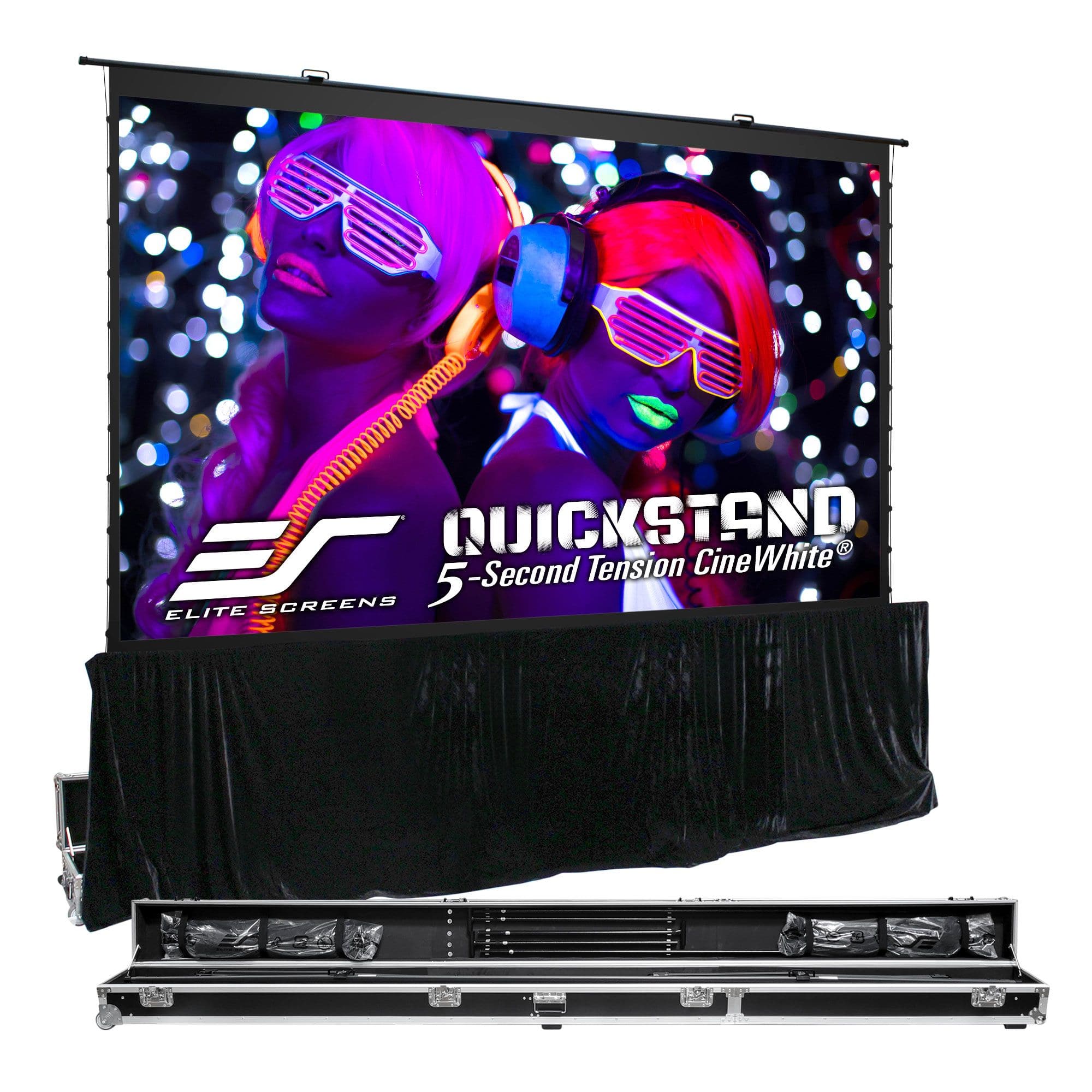 Elite Screens - QuickStand 5-Second,145" Diag,Floor Pull-Up Portable Matte White Front UST/Std Throw Screen,WheeledTravelCase QS145HT - Black