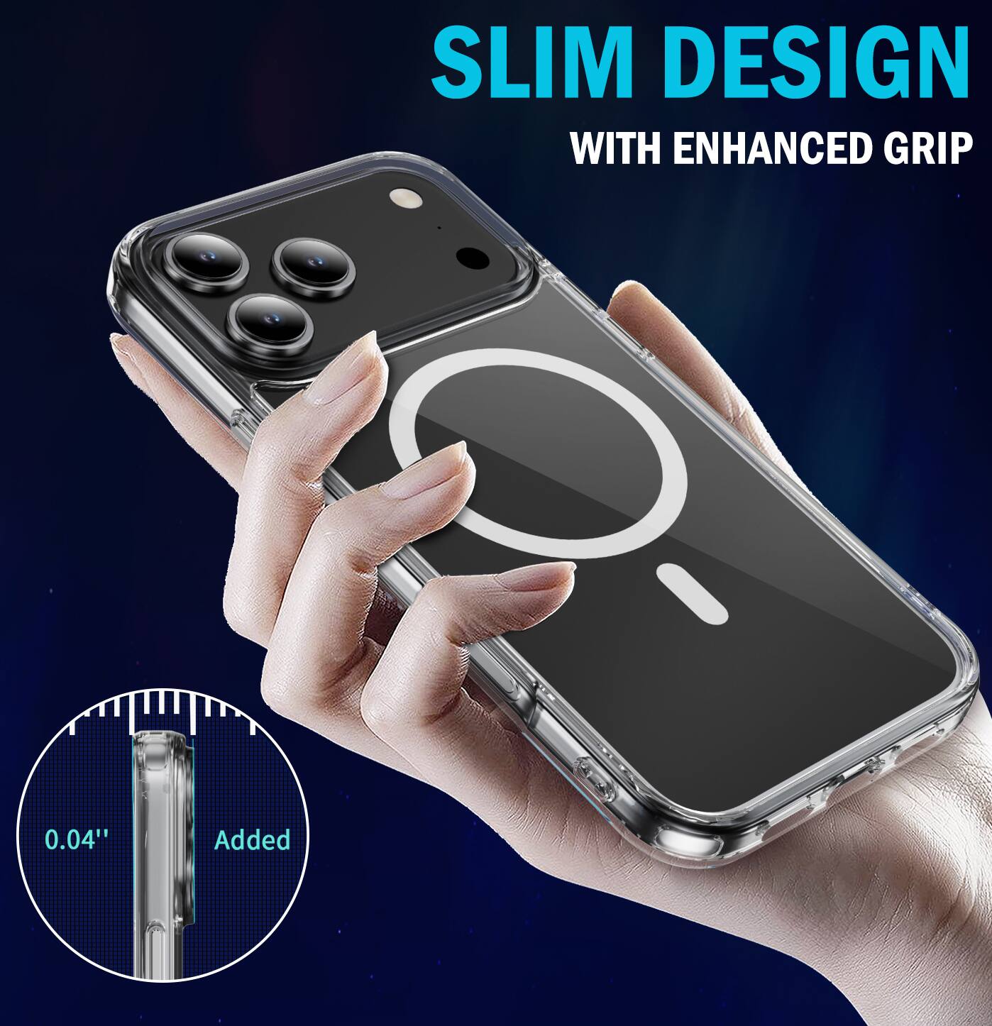 SLIM DESIGN WITH ENHANCED GRIP  
0.04" Added
