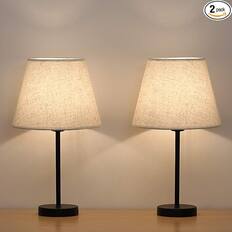 Front. Oumilen - Small Bedside Table Lamps Set of 2 - 15 Inch Black Nightstand Lamps with Fabric Shade for Bedroom Living Room Dorm.