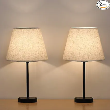 Front. Oumilen - Small Bedside Table Lamps Set of 2 - 15 Inch Black Nightstand Lamps with Fabric Shade for Bedroom Living Room Dorm.