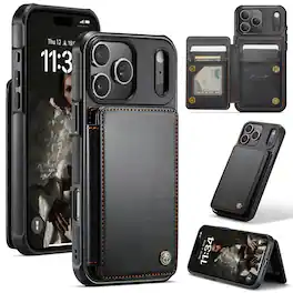 Dteck - Flip Wallet Case for Apple iPhone 17 Pro Max, RFID Blocking PU Leather Protective Kickstand Cover with 4 Card Slots - Black