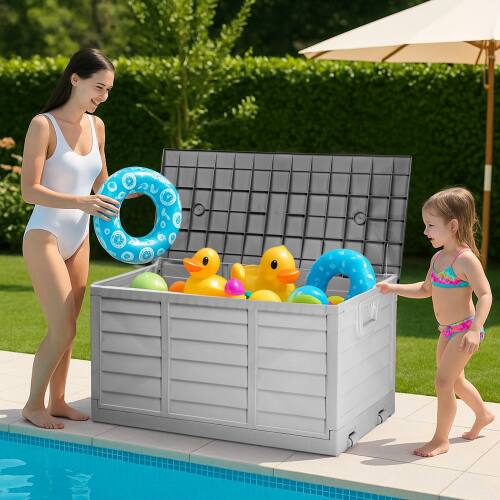 Alt View 8. Winado - 75 Gallon Portable Foldable Storage Deck Box Fast Installation Garden with Movable Wheels for Indoor Outdoor Storage - Gray.