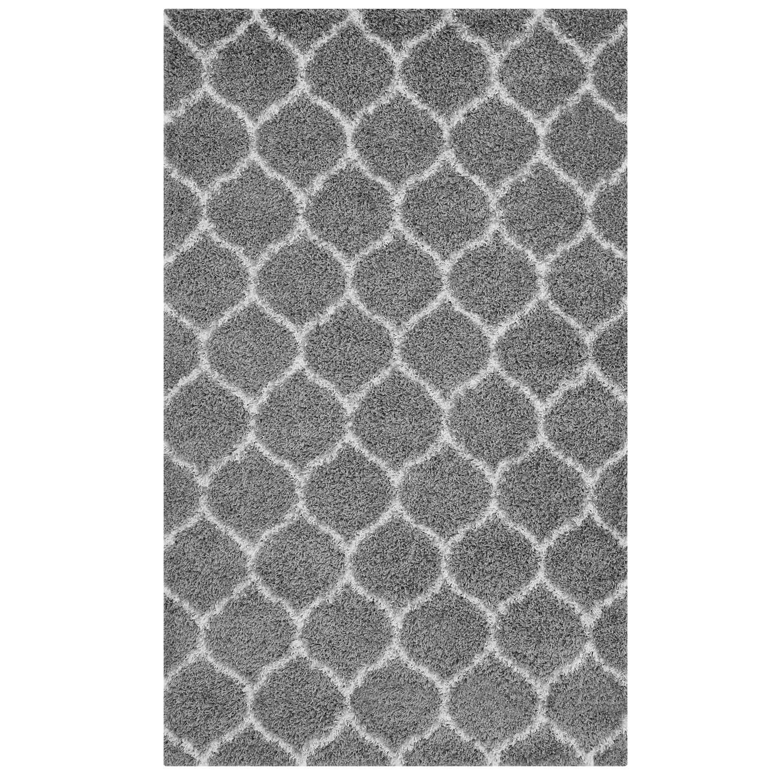 Angle. Modway - Solvea Moroccan Trellis Shag Area Rug - Gray and Ivory.