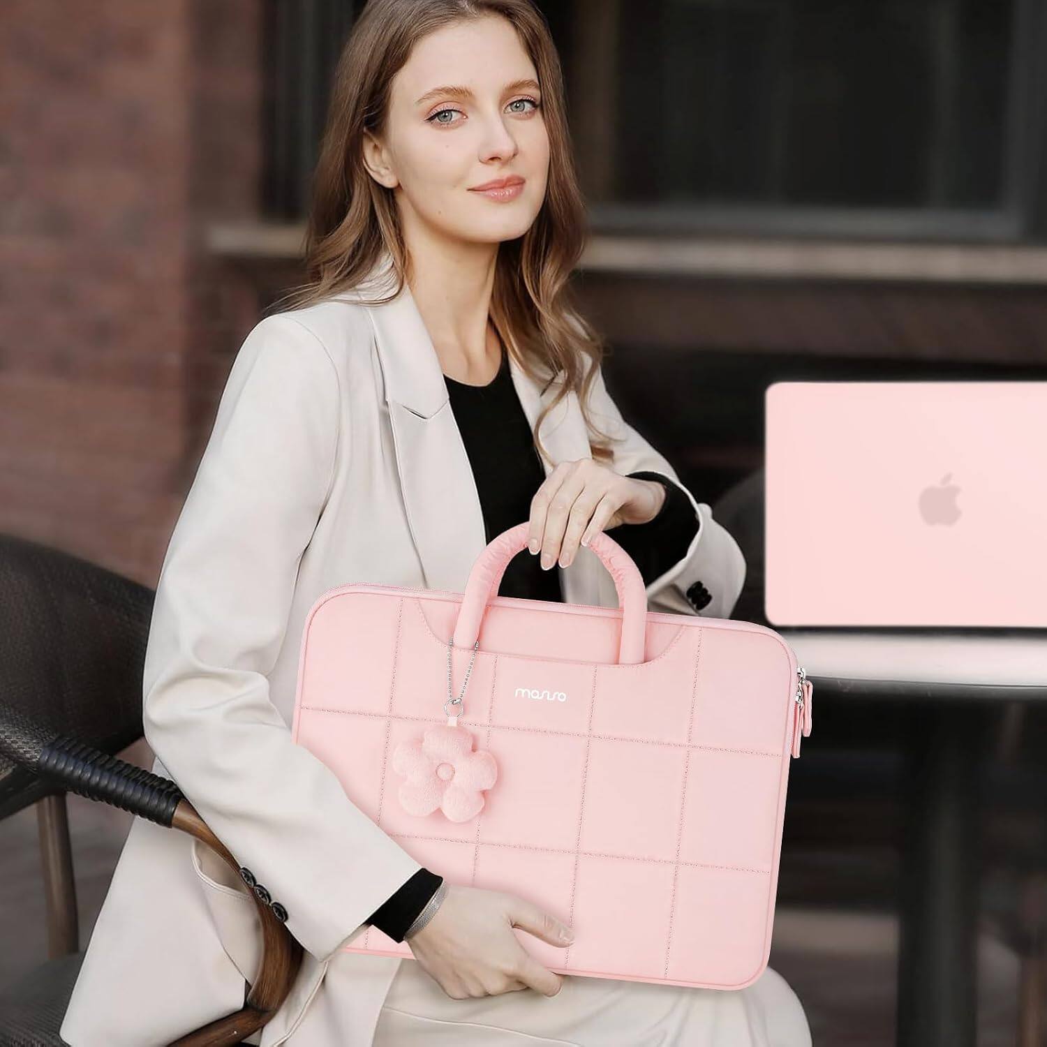 Alt View 2. mosiso - Laptop Case 15-15.6 inch Puffy Laptop Sleeve with Handle for MacBook Pro 16 M5 M4 M4 M3 M2 M1 HP Acer Dell Lenovo - Pink.