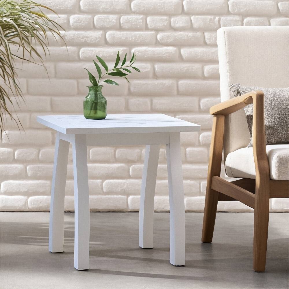 Angle. Loheer - Loheer Acacia Wood End Table White Side Table Weather Resistant Rectangular Garden Table Outdoor Accent Table - White.