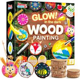 Joyfy - 6 pcs Wooden Painting Kit-Glow in The Dark- Arts and Crafts for Kids Ages 6-12 with Felt Sheets, Kid Birthday Party Gift
