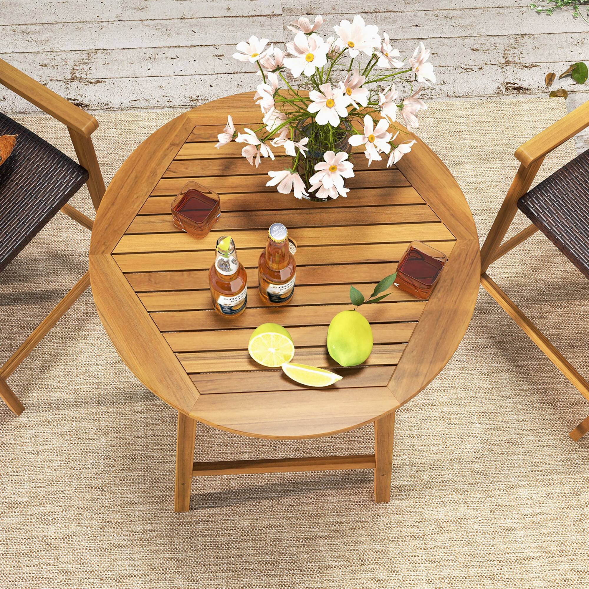 Alt View 4. Gymax - Gymax 31.5'' Patio Round Bar Table Acacia Wood W/Umbrella Hole Indoors Outdoors Natural - Natural.