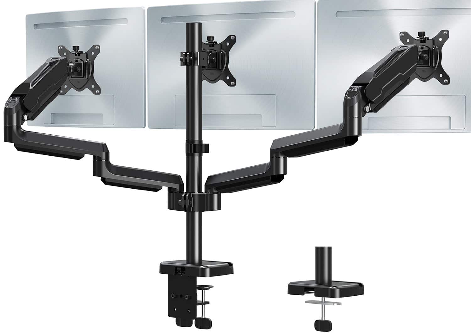 Cedar Assembly - Triple Monitor 3 Desk For Three Screens Up To Full Motion Gas Spring Heavy Duty Arm Hold 19.s Each - Black