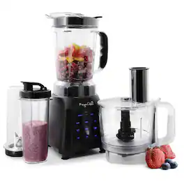 MegaChef - 8 Cup 1400W Digital Blender with 5 Cup Food Processor and Two 24 Ounce On-The-Go Cup Combo Set - Black