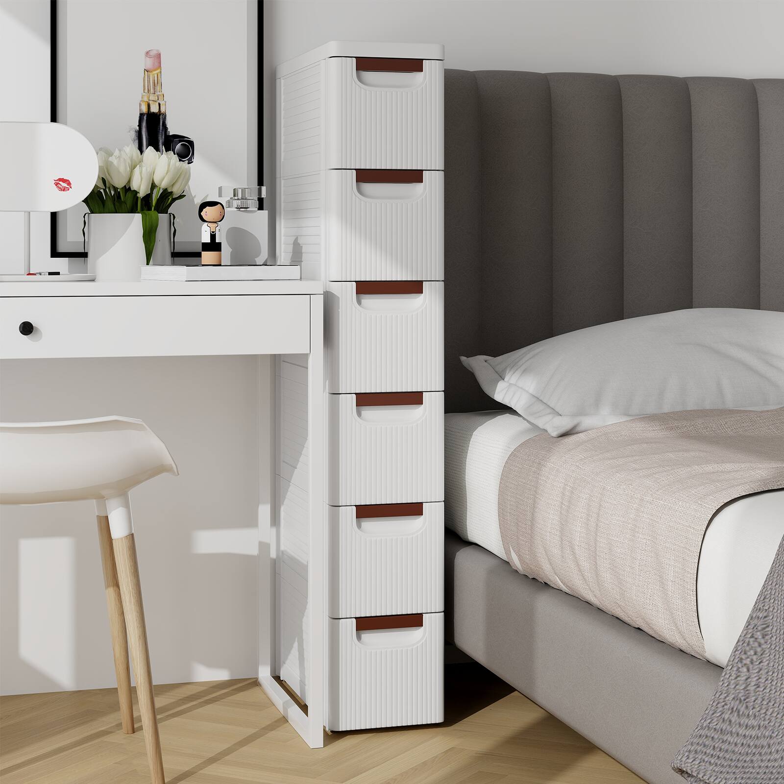 Alt View 7. Ecooso - 6-Drawer Rolling Dresser Storage Organizer with Built-In Wheels for Small Space - White.