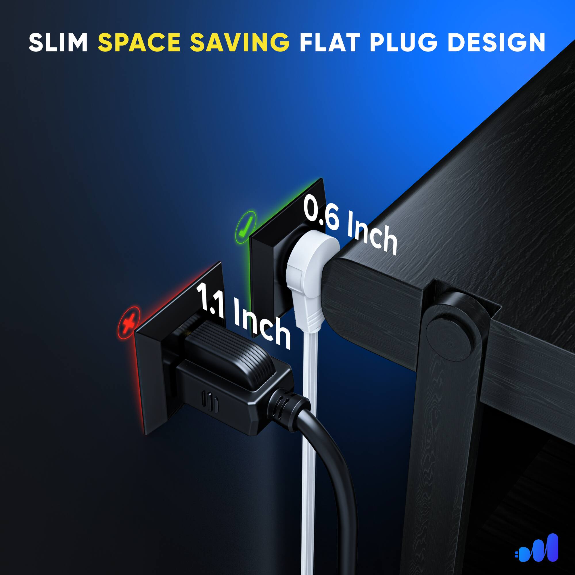 SLIM SPACE SAVING FLAT PLUG DESIGN 0.6 Inch 1.1 Inch