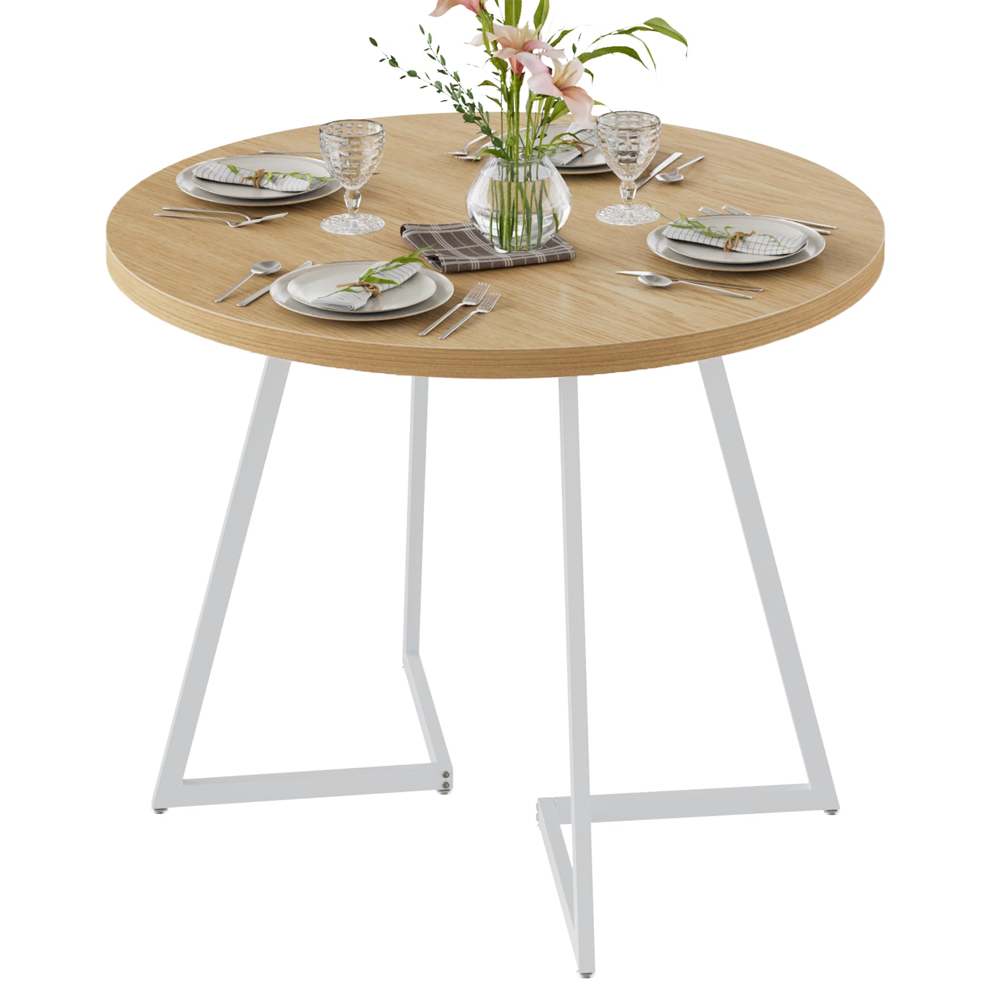 Front. MAGICAL RUBS - 35" Round Dining Table For 4 Wood-grain Tabletop & Heavy-duty Steel Frame Kitchen Living Room Easy Assembly White - Natural & White 35" Dining Table.