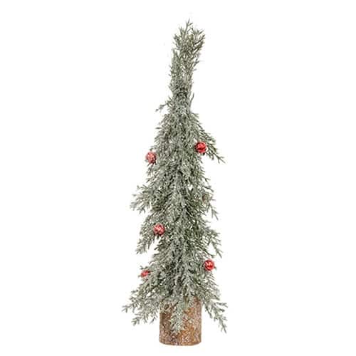 BreeBe - Winter Frost Pine Tree w/Red Baubles - 13.5"H - Green, Red