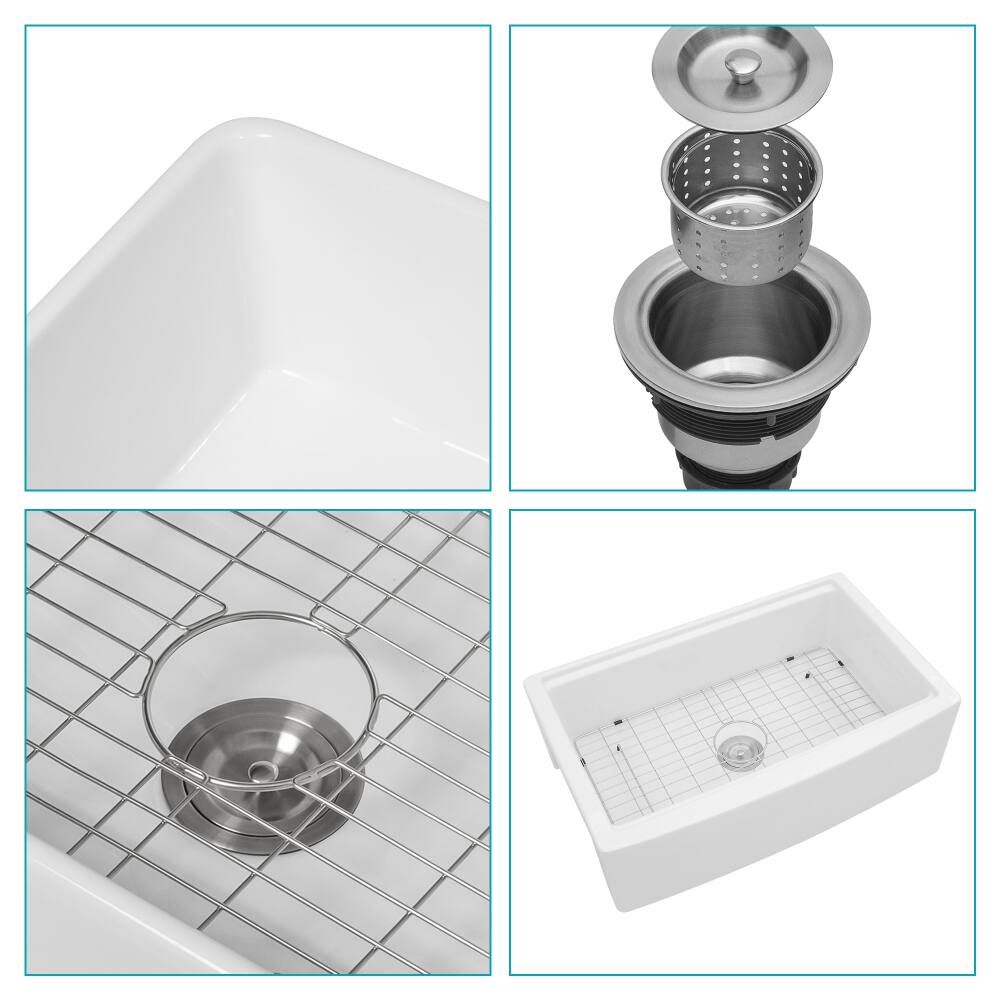 Alt View 4. JUJABU - 33 x 21 x 10 in. White Ceramic Kitchen Sink Workstation - White.