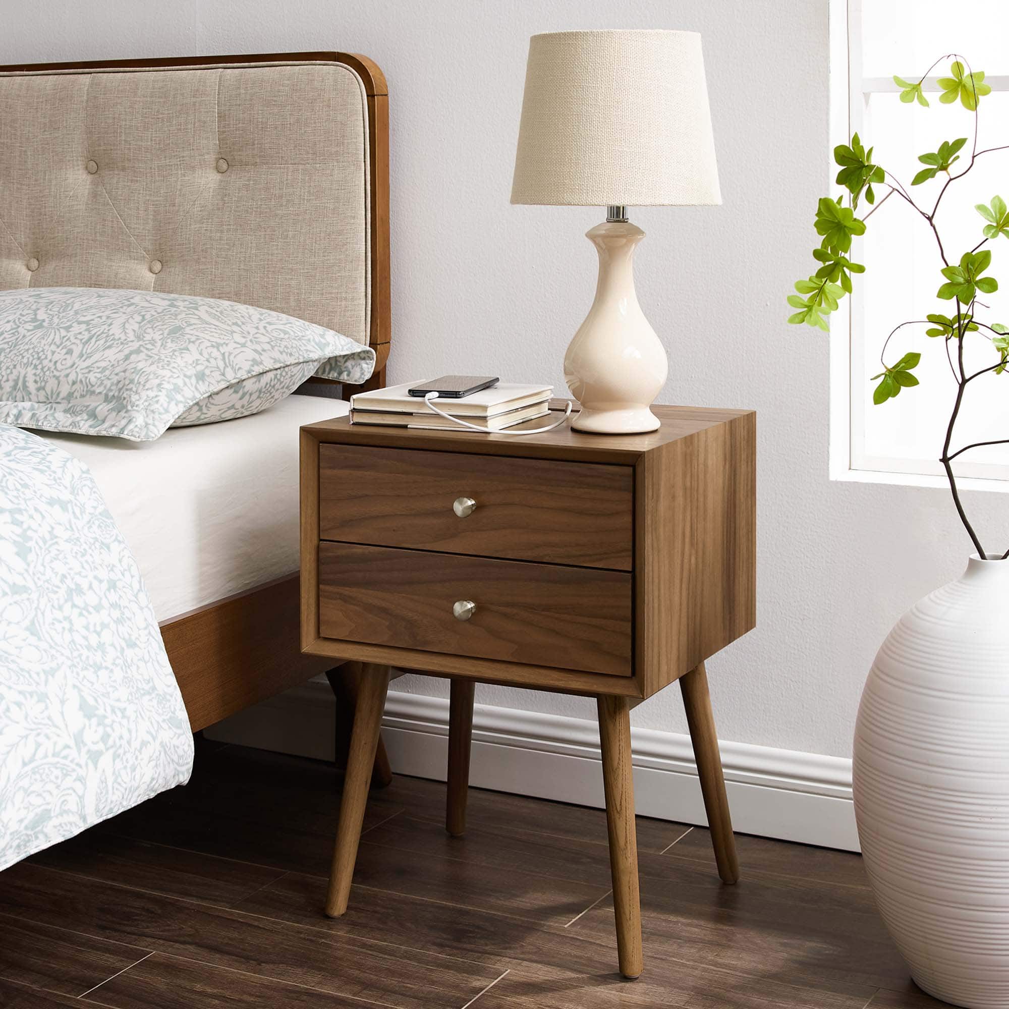 Ember Wood Nightstand With USB Ports by Modway - Walnut Walnut