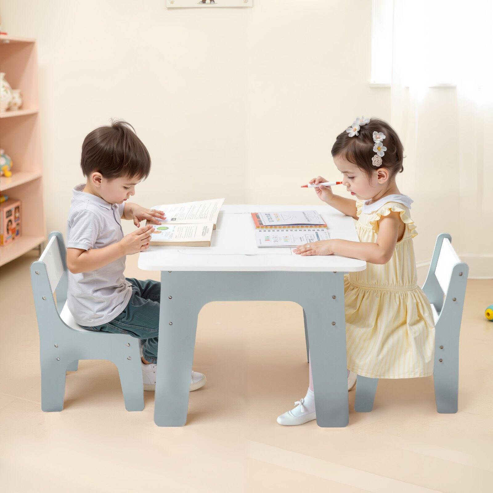 Alt View 1. HONGGE - Kids Activity Play Table with Storage and Reversible Desktop - Grey.