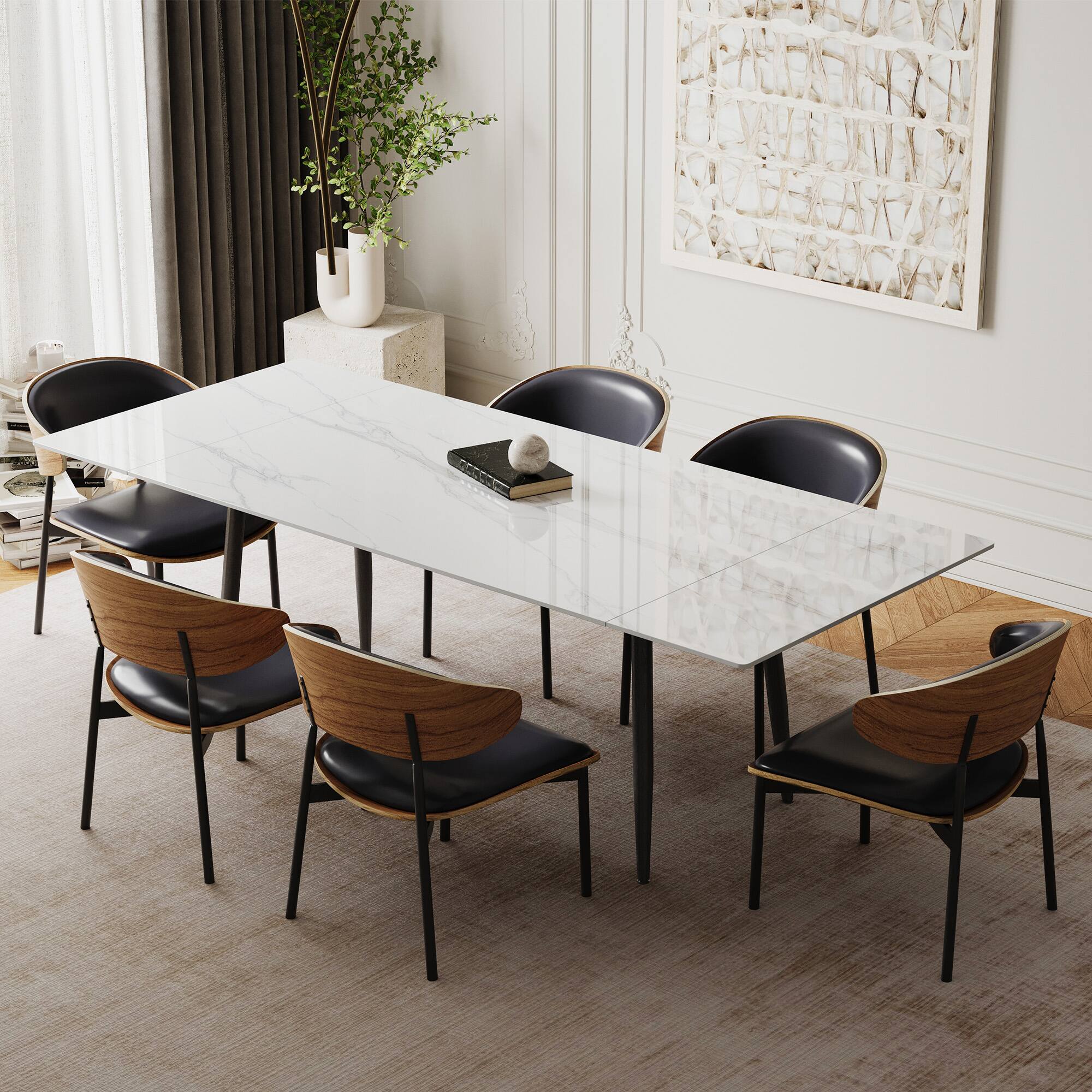 Front. luck idea - 94.4" Extendable Sintered Stone Dining Table with Metal Frame – Seats 8-10 - Bright White.