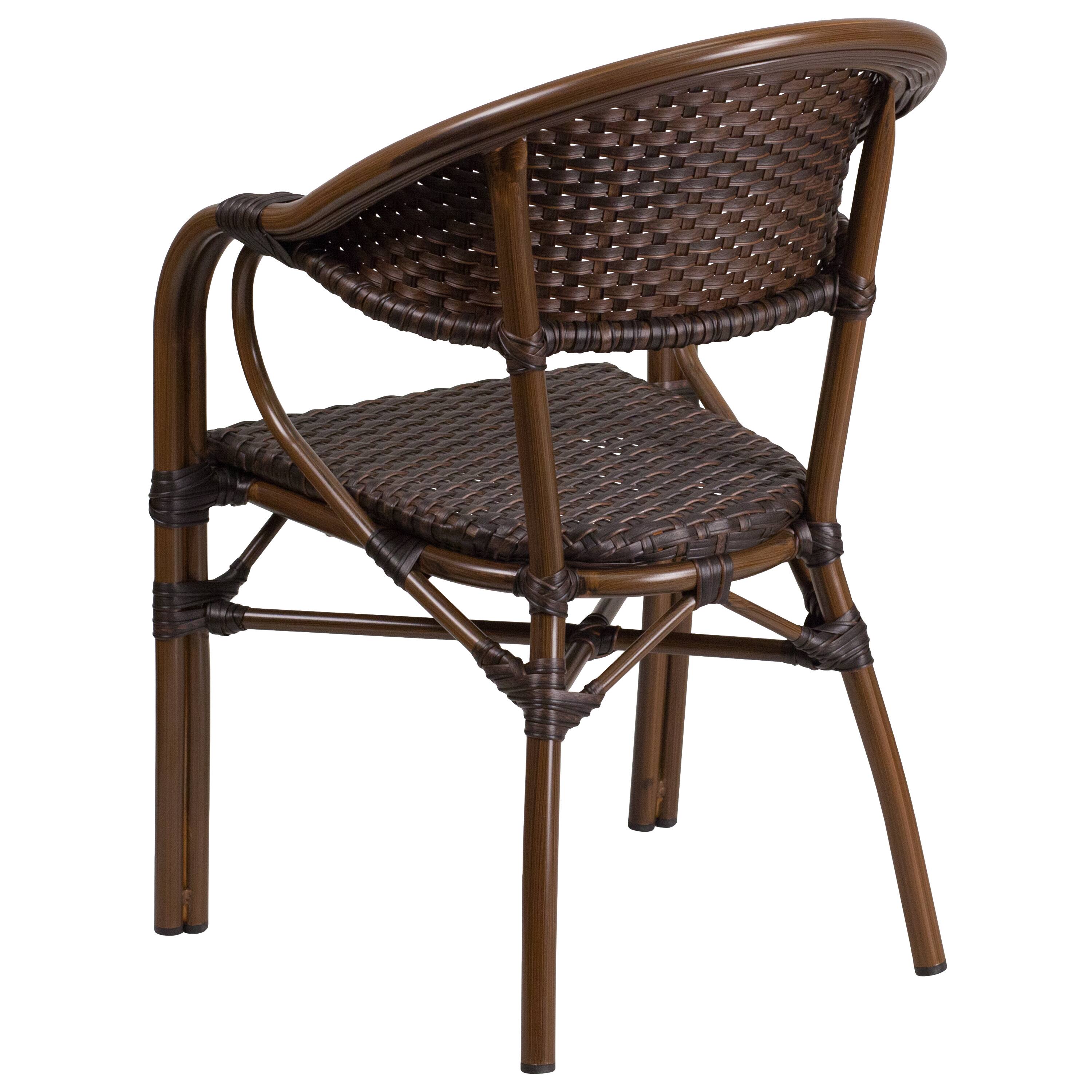 Alt View 3. Emma + Oliver - Rattan Restaurant Patio Bamboo-Aluminum Frame Chair with Open Back - Dark Brown Rattan/Red Bamboo-Aluminum Frame.