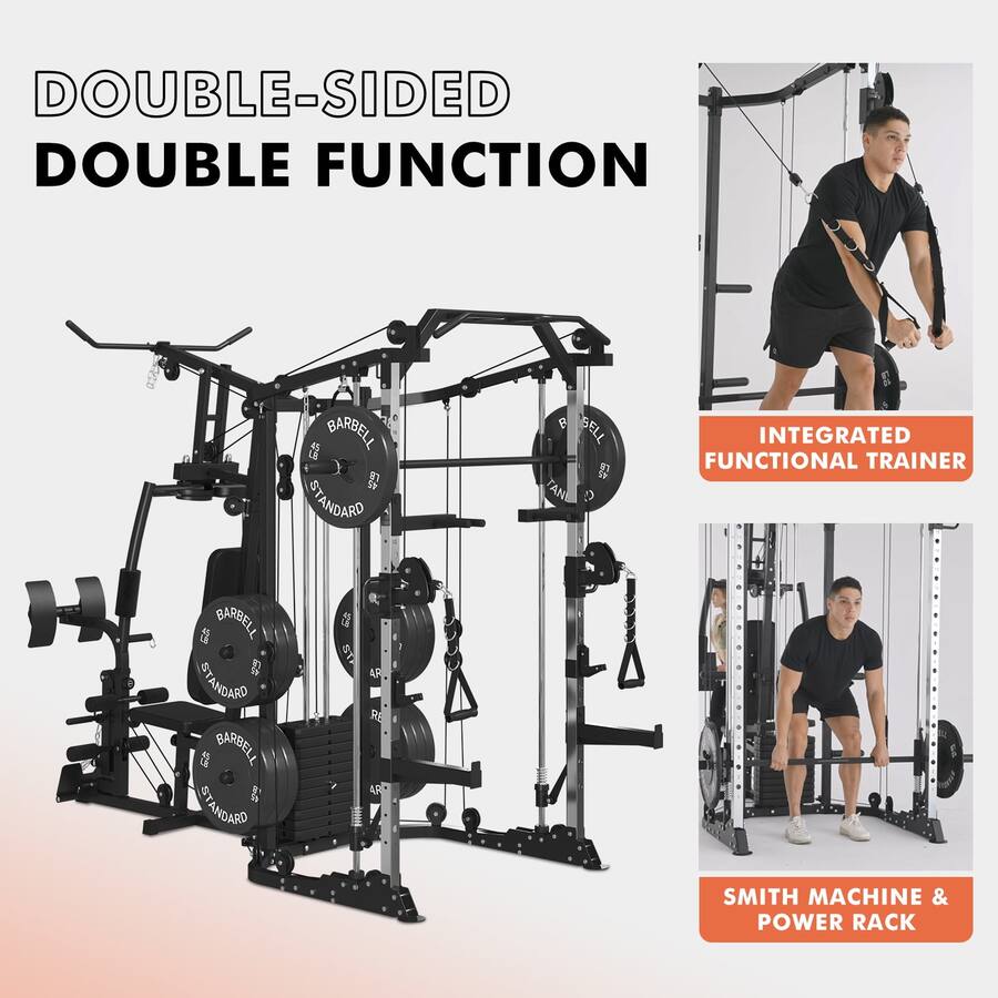 Stack Function Structure Mikolo Smith Machine Power Cage, Multi Function Home Gym System with ...