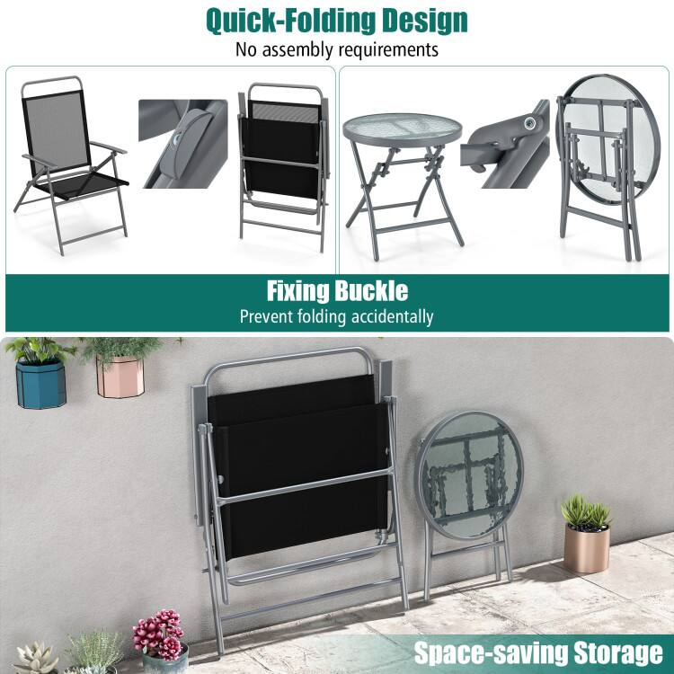 Quick-Folding Design  
No assembly requirements  

Fixing Buckle  
Prevent folding accidentally  

Space-saving Storage