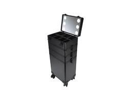 Winado - 4 in 1 Rolling Makeup Case with 3 Color LED Light Mirror with Key 360° Swivel Wheels for Beauticians Hairstylists Nail - Black