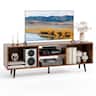 Costway - 47.5" Console Cabinet for 55-Inch TVs whth Storage Shelves Heavy-duty Metal Legs - Brown