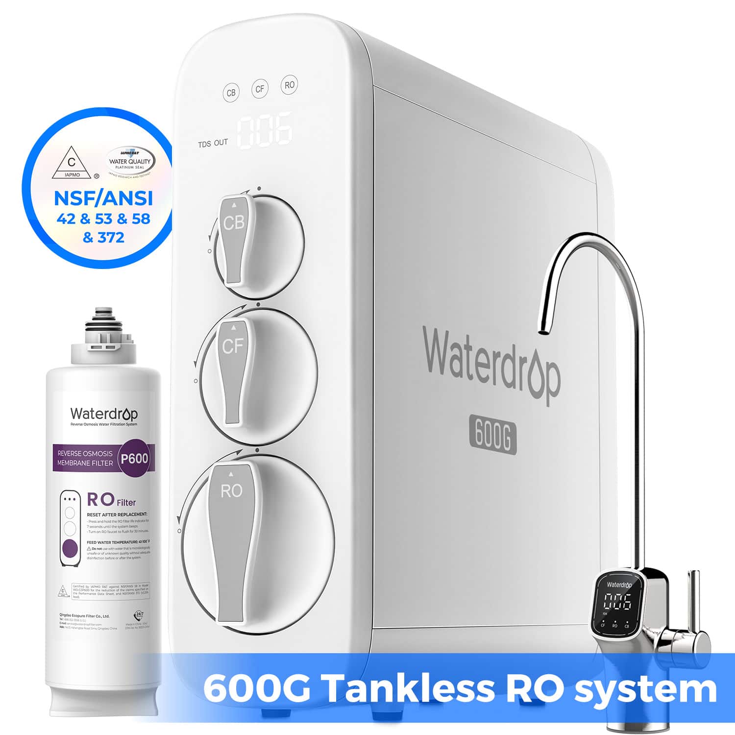 C WAER QUALITY - NSF/ANSI 42 & 53 & 58 & 372 OF RO CS TDS OUT 006 CB Waterdrop - REVERSE OSMOSIS MEMBRANE FILTER P600 CF Waterdrop 600G RO Filter NT AUTER EPLACIN RO - ia Waterdrop 600G Tankless RO system