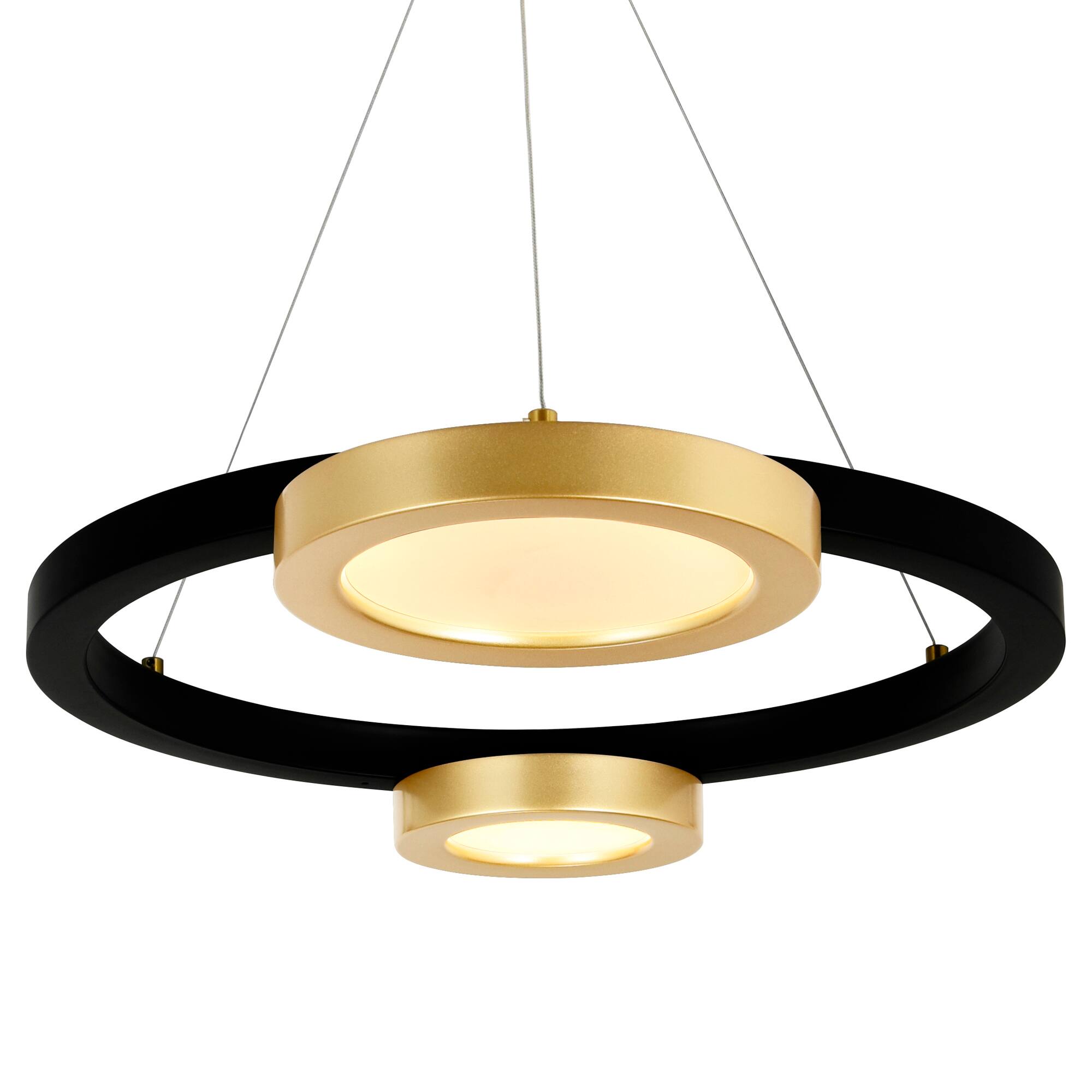 Left. CWI Lighting - Deux Lunes LED Chandelier With Sun Gold & Black Finish - Sun Gold & Black.