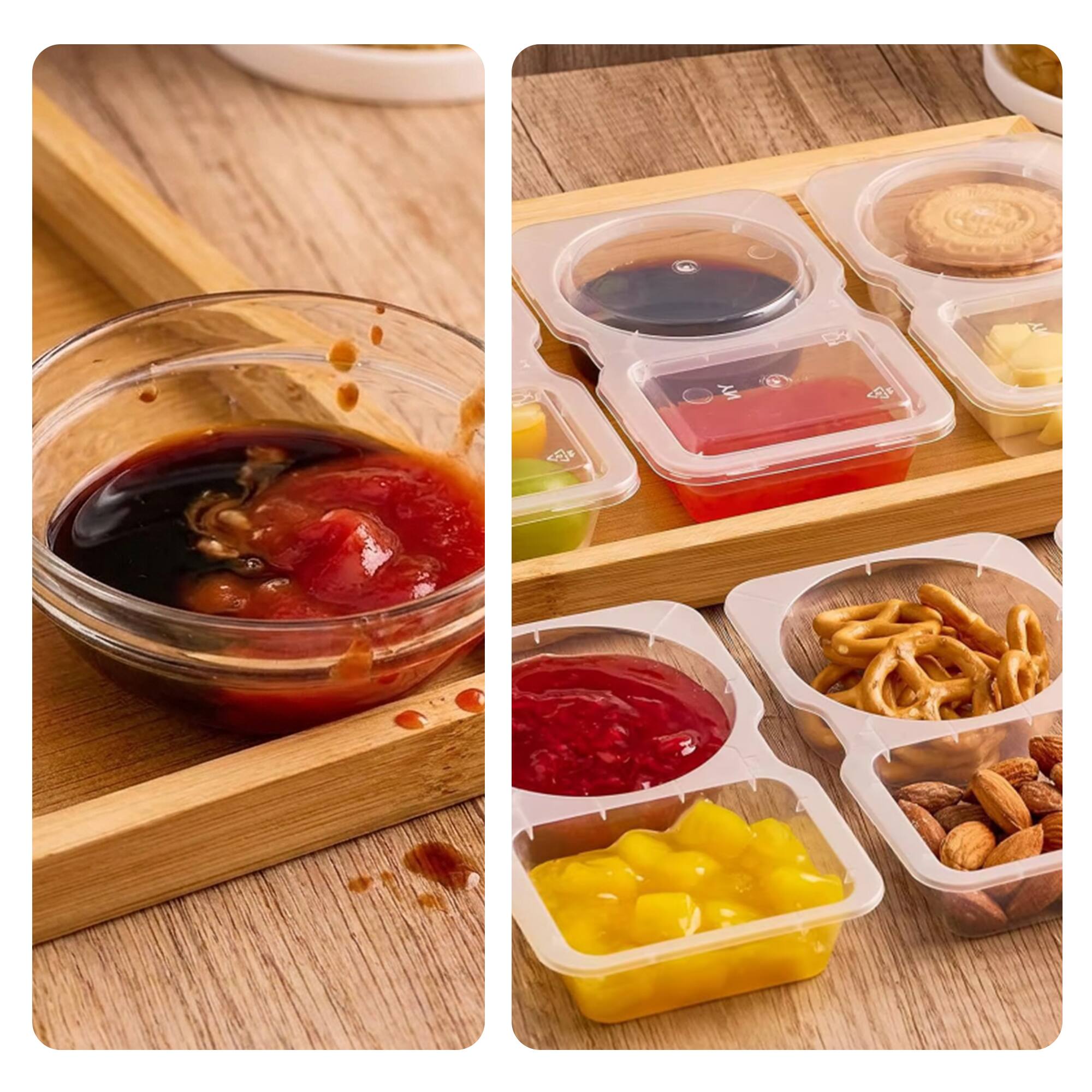 Alt View 1. Cheer Collection - Reusable 2-Compartment Snack Containers with Snap-On Lids, 4.5 oz, Pack of 20 - Clear.