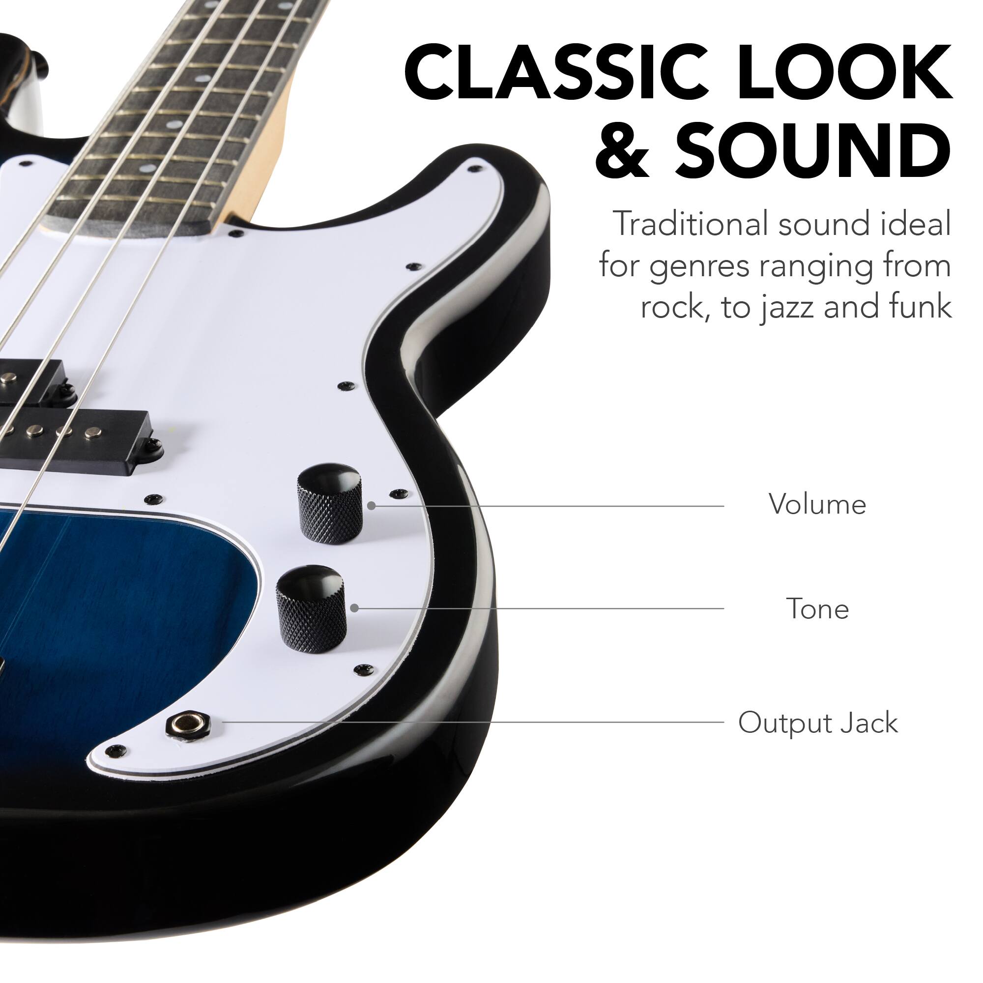 CLASSIC LOOK & SOUND

Traditional sound ideal for genres ranging from rock, to jazz and funk

Volume  
Tone  
Output Jack