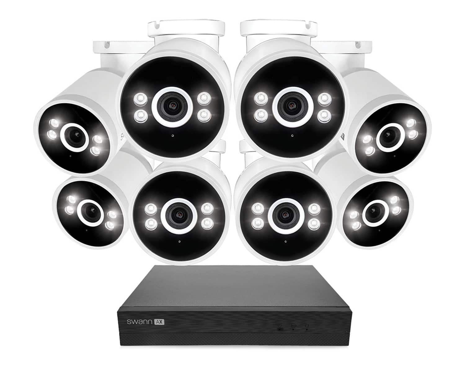 Swann - AdvancedX Wired NVR 4K Security Camera System 16 CH, 8 PoE Outdoor Cameras, 2TB, Color Night Vision, Motion Detect - White - Front_Zoom