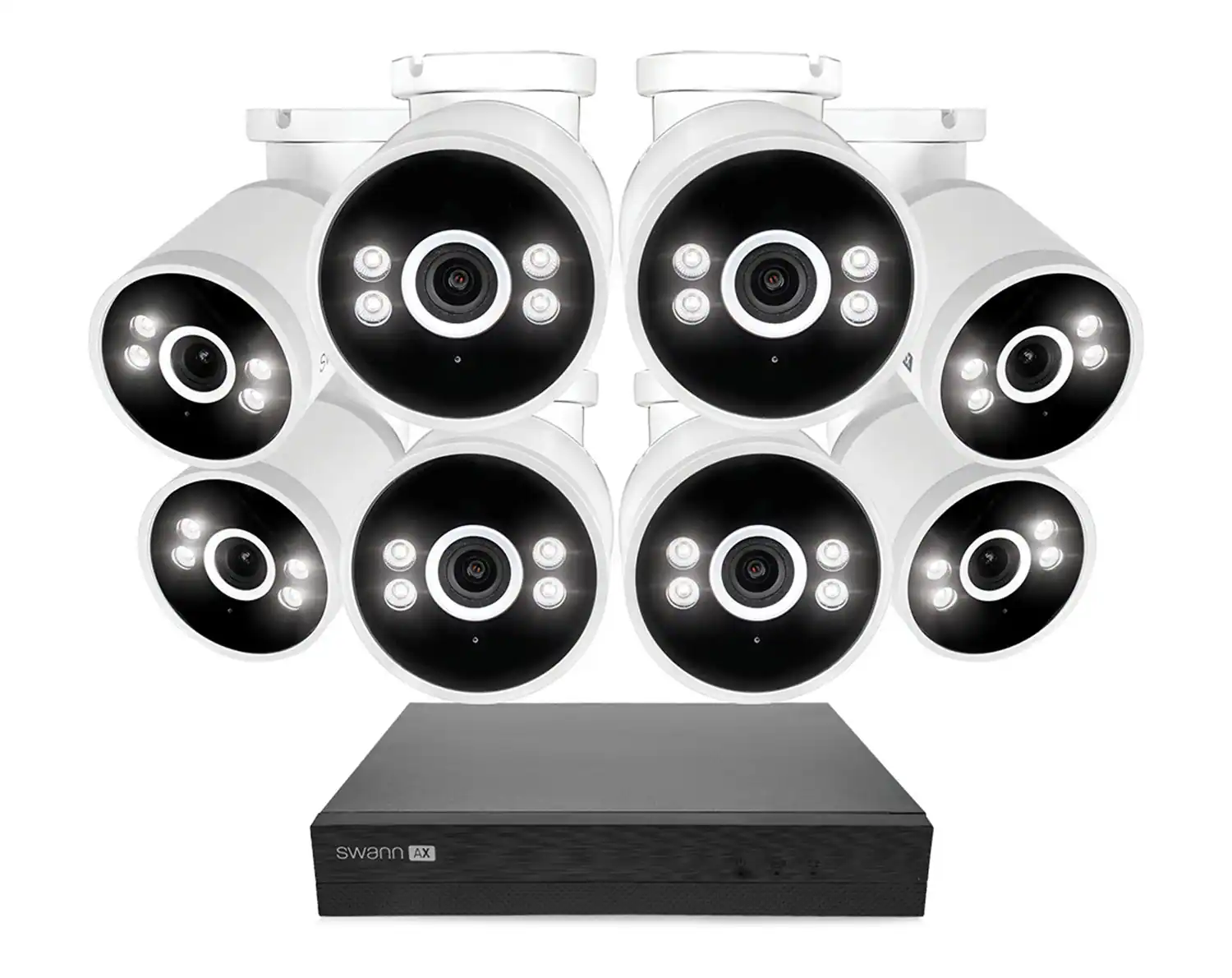 Swann - AdvancedX Wired NVR 4K Security Camera System 16 CH, 8 PoE Outdoor Cameras, 2TB, Color Night Vision, Motion Detect - White